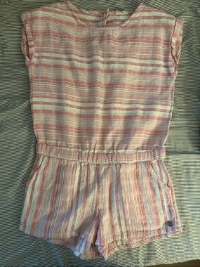 Roxy Pink and White Striped Girls One-Piece Romper